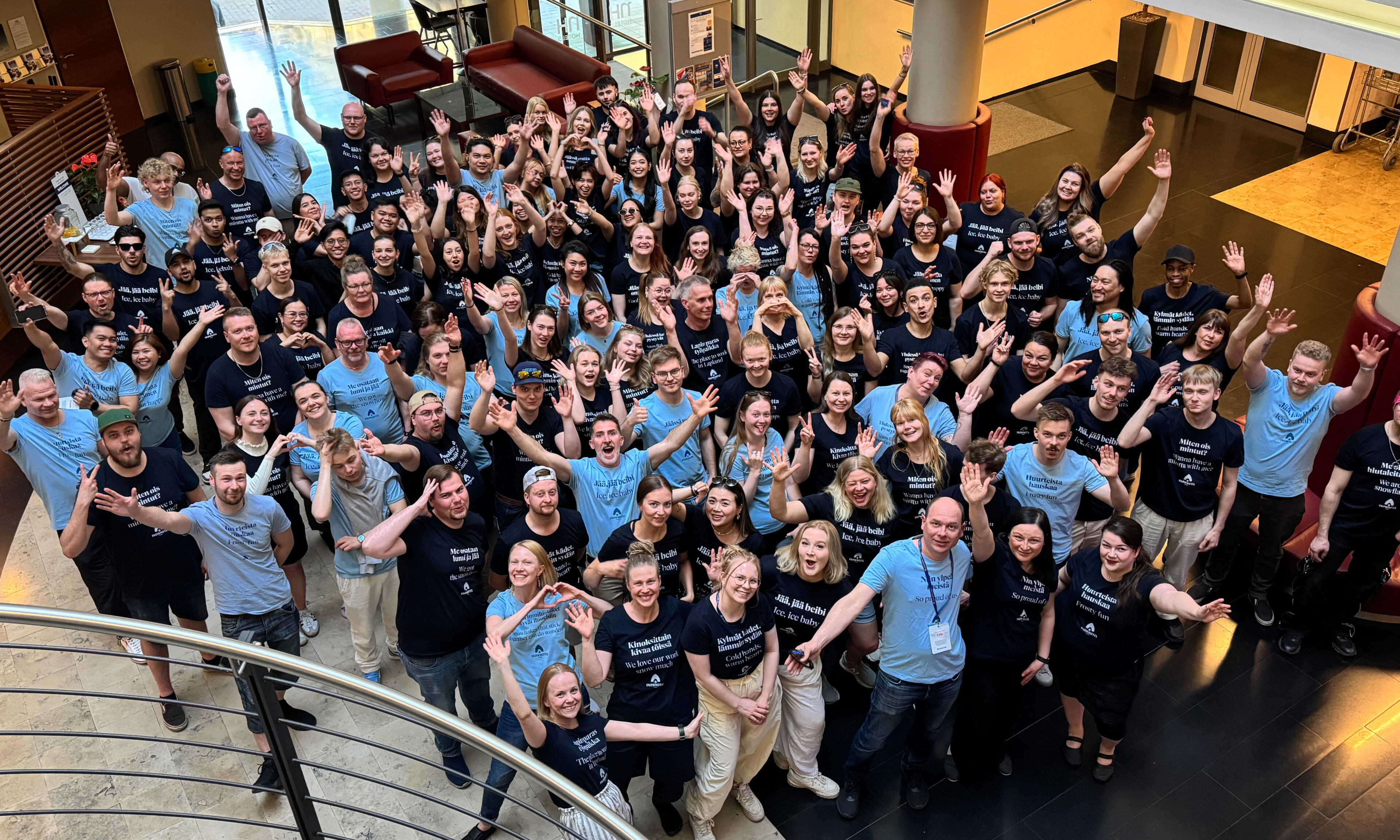 Group photo of the Snowhotel Family team during a season‑ending trip in Budapest, 2025.