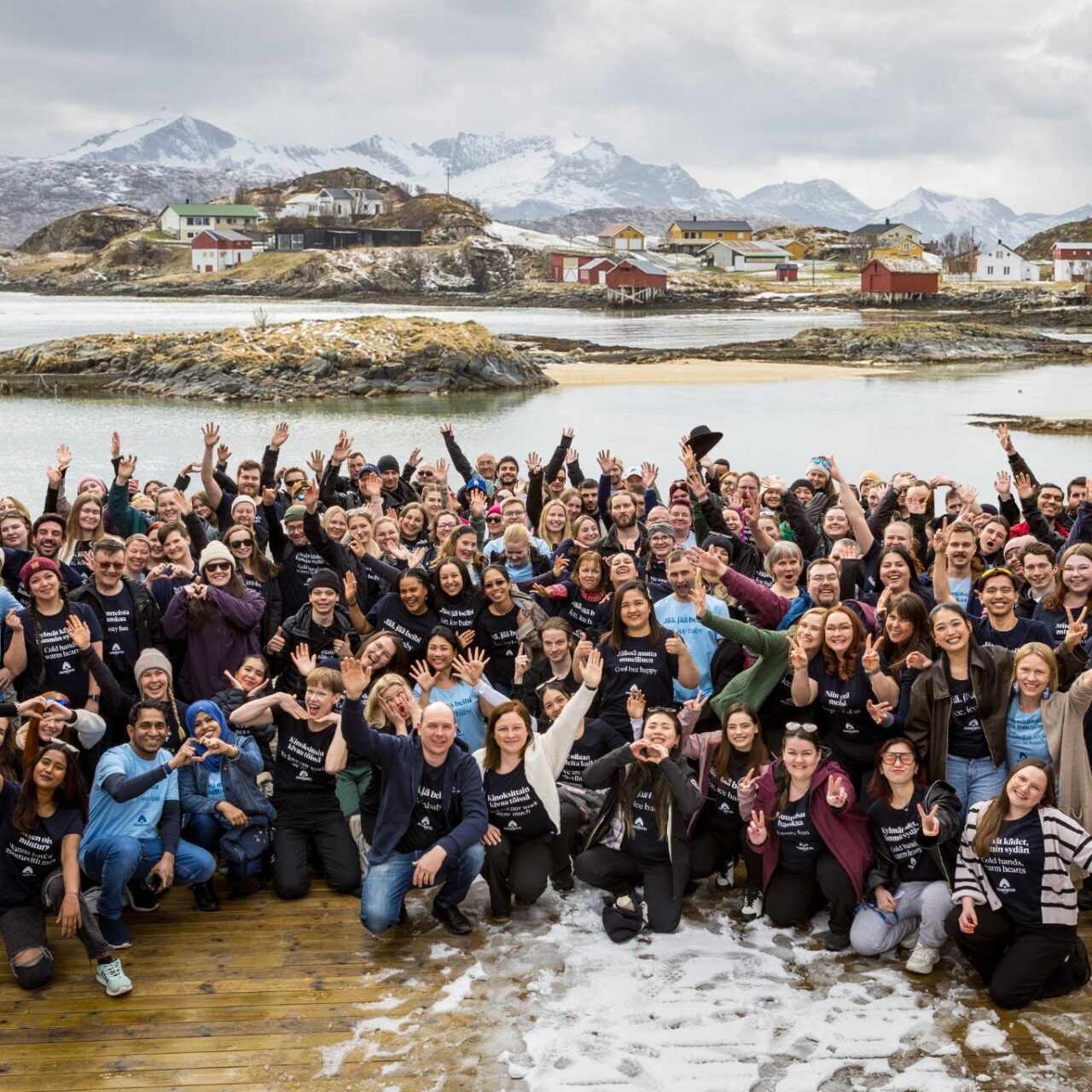 Team photo from Snowhotel Family’s season‑ending trip in spring 2026, featuring the Great Place to Work certification.