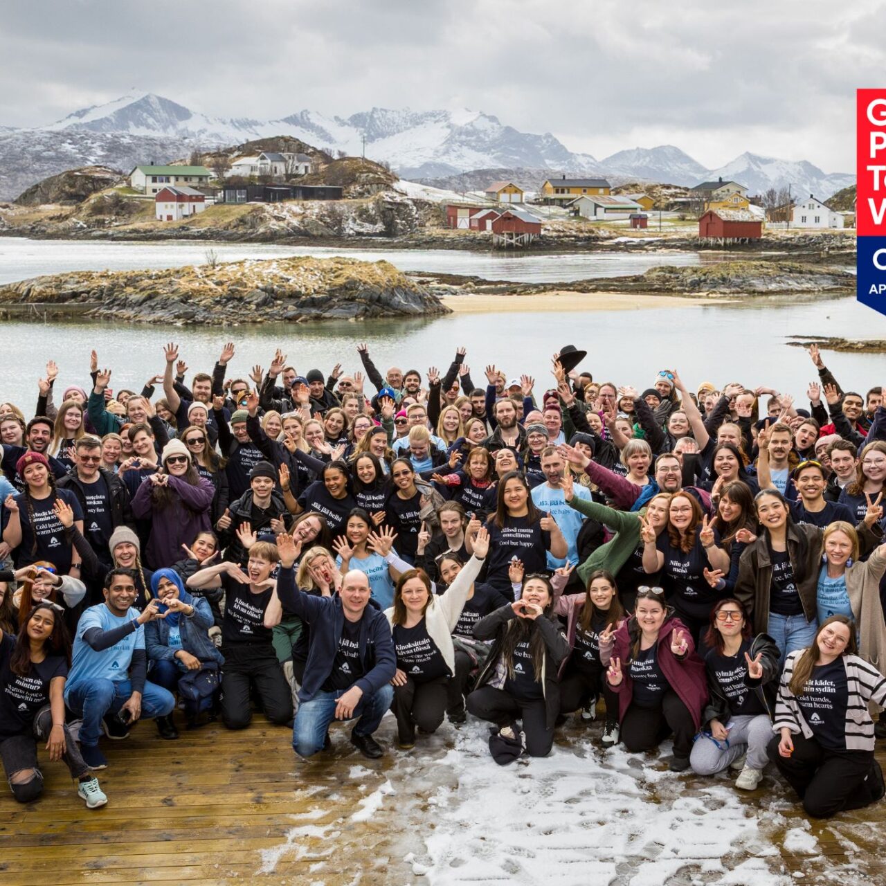 Snowhotel Family team group photo during the 2026 season-end trip in Sommarøy, Norway.