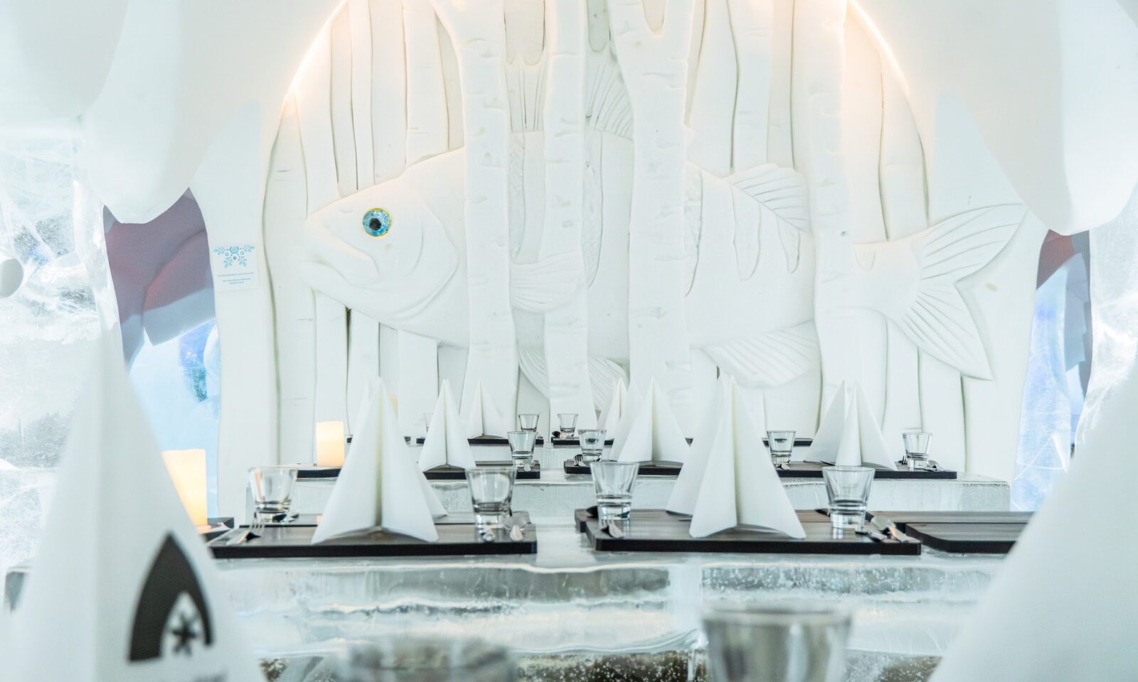Ice Restaurant built from snow and ice at Arctic SnowHotel.