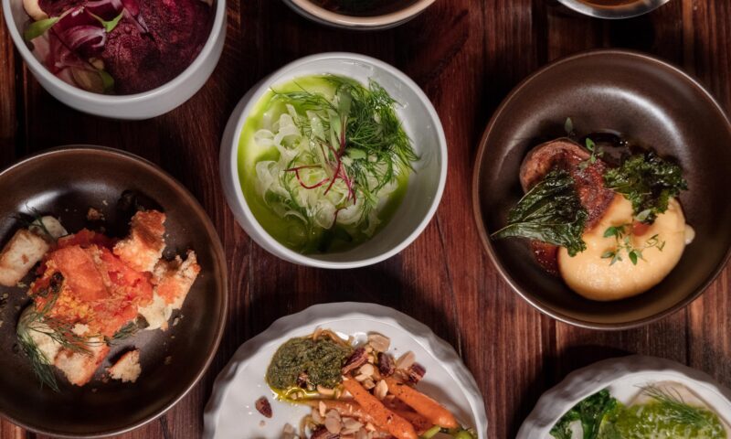 Lappish style dishes on a table at Piparina restaurant.