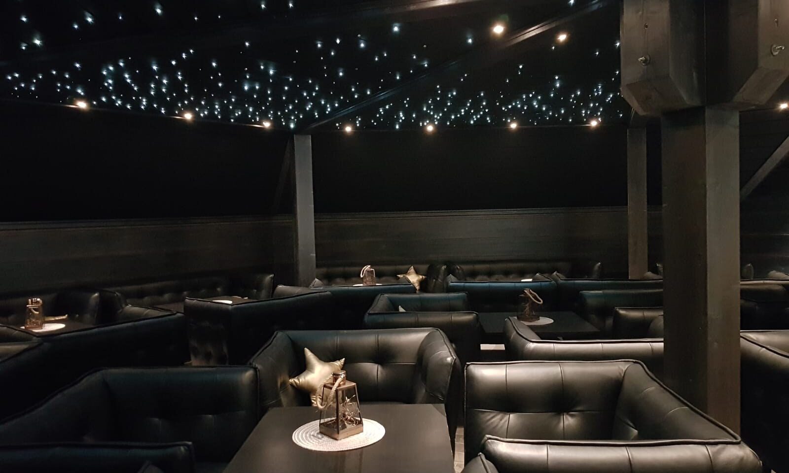 Seating area inside Sky Bar at Arctic SnowHotel & Glass Igloos.