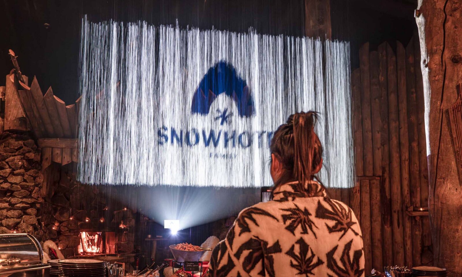 Waterfall Cinema during a private event at Piparina Day Cabins & Dining.